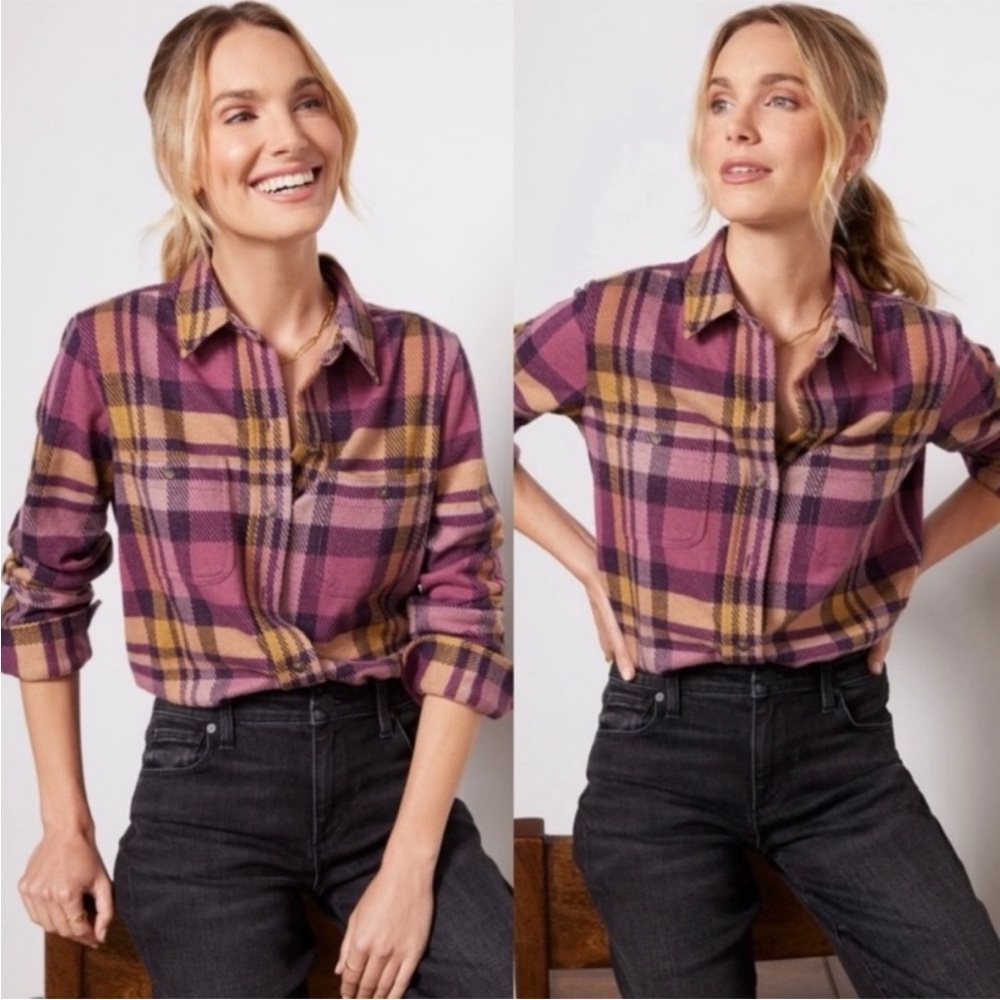 Faherty Women's Legend Sweater Shirt Lolita Plaid Flannel Purple XS $178